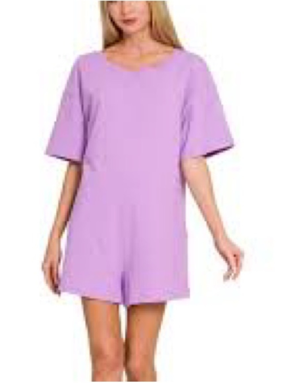 T-shirt Short Sleeve Romper in Purple- XS